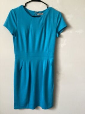 Ace Vog Classic Short Sleeve Teal Sheath midi Dress - Elegant Everyday.